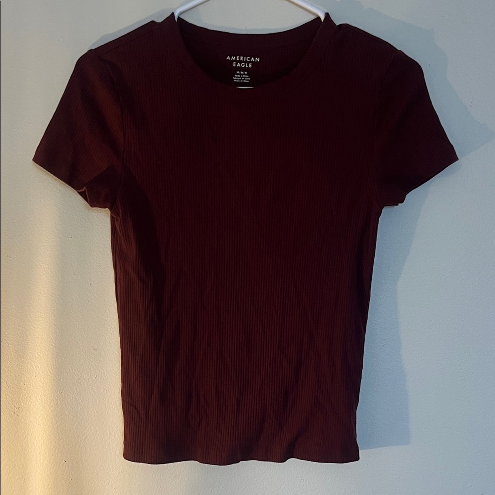 American Eagle Outfitters Women's Ribbed Burgundy Top